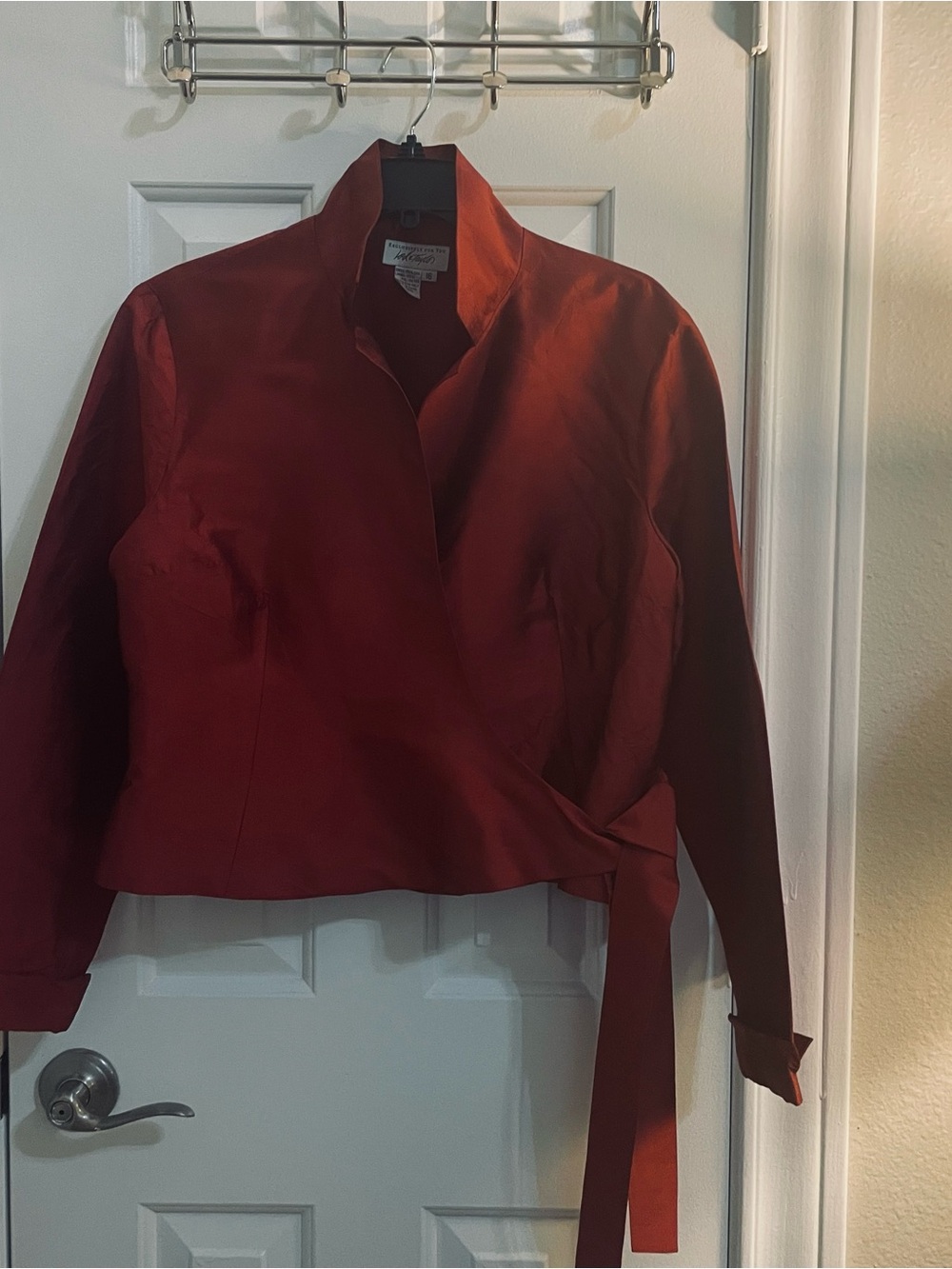 Lord & Taylor dark Red Silk lined blouse. Never worn .